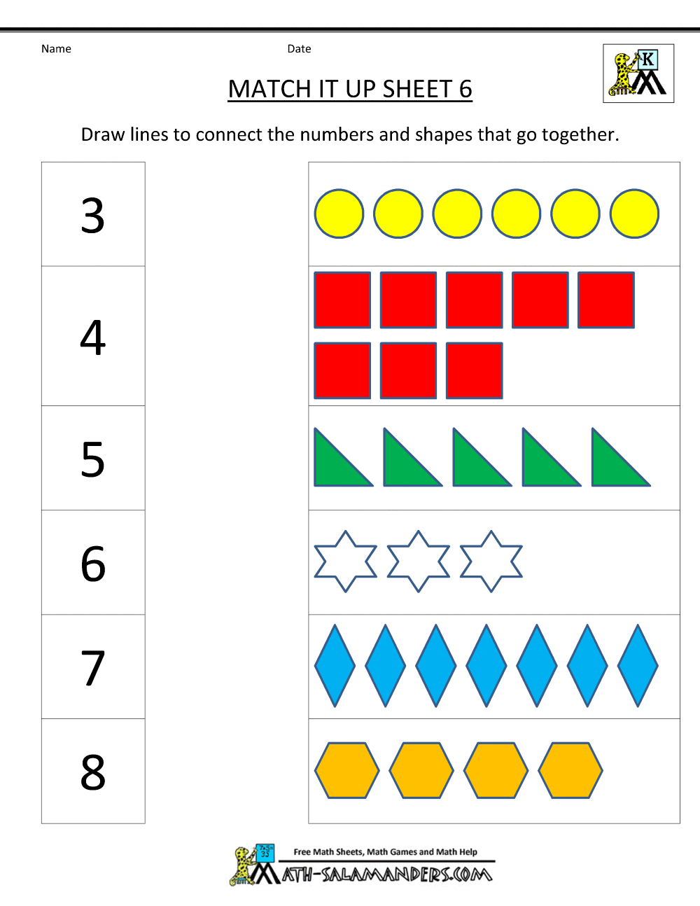 Number Matching Worksheets 1 10 Number Matching Worksheets 1 10