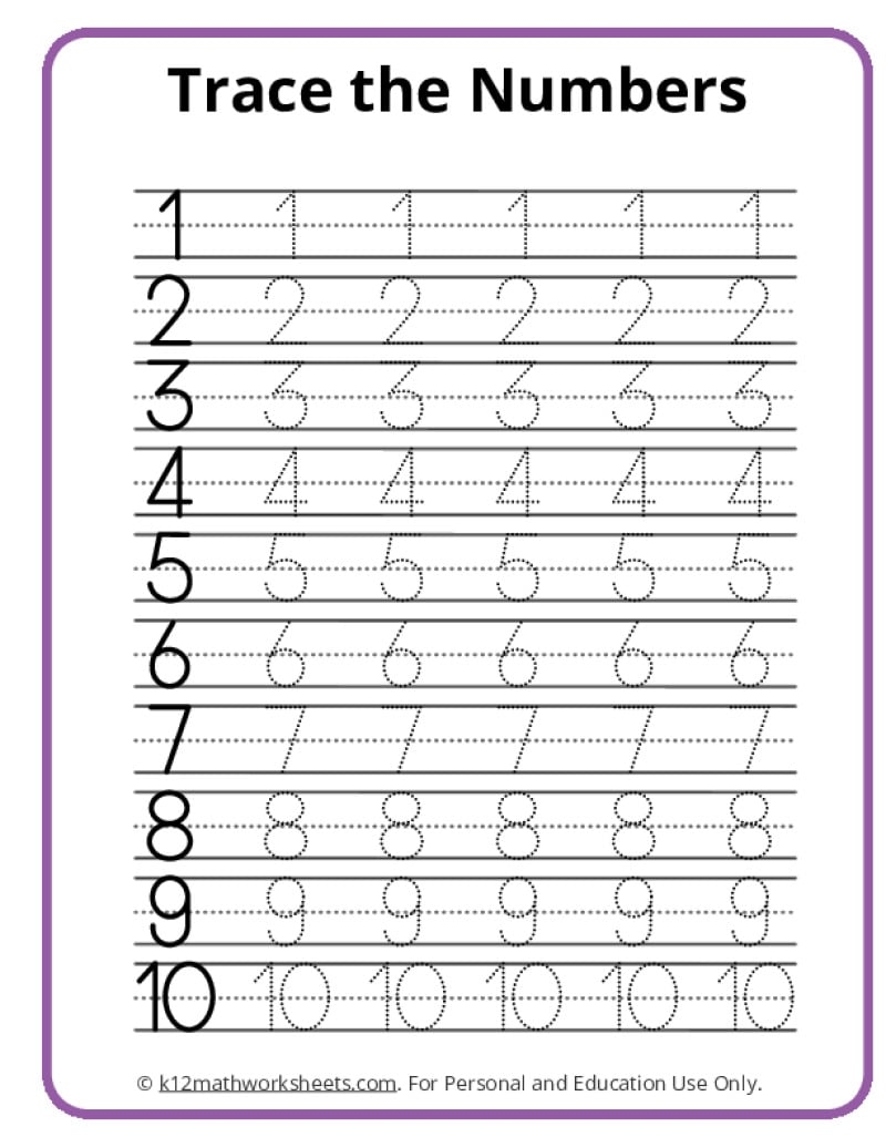 Number Tracing Worksheets