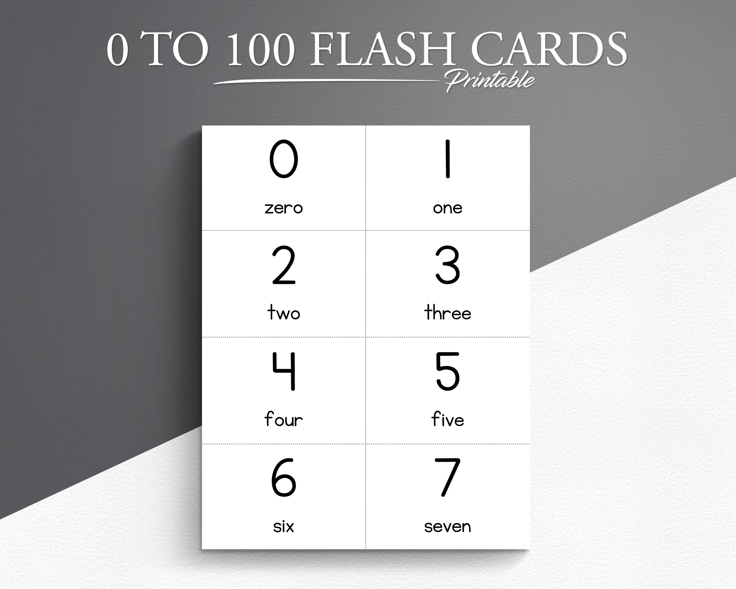 Number Words 0 100 Printable Flash Cards Math Flash Cards Etsy
