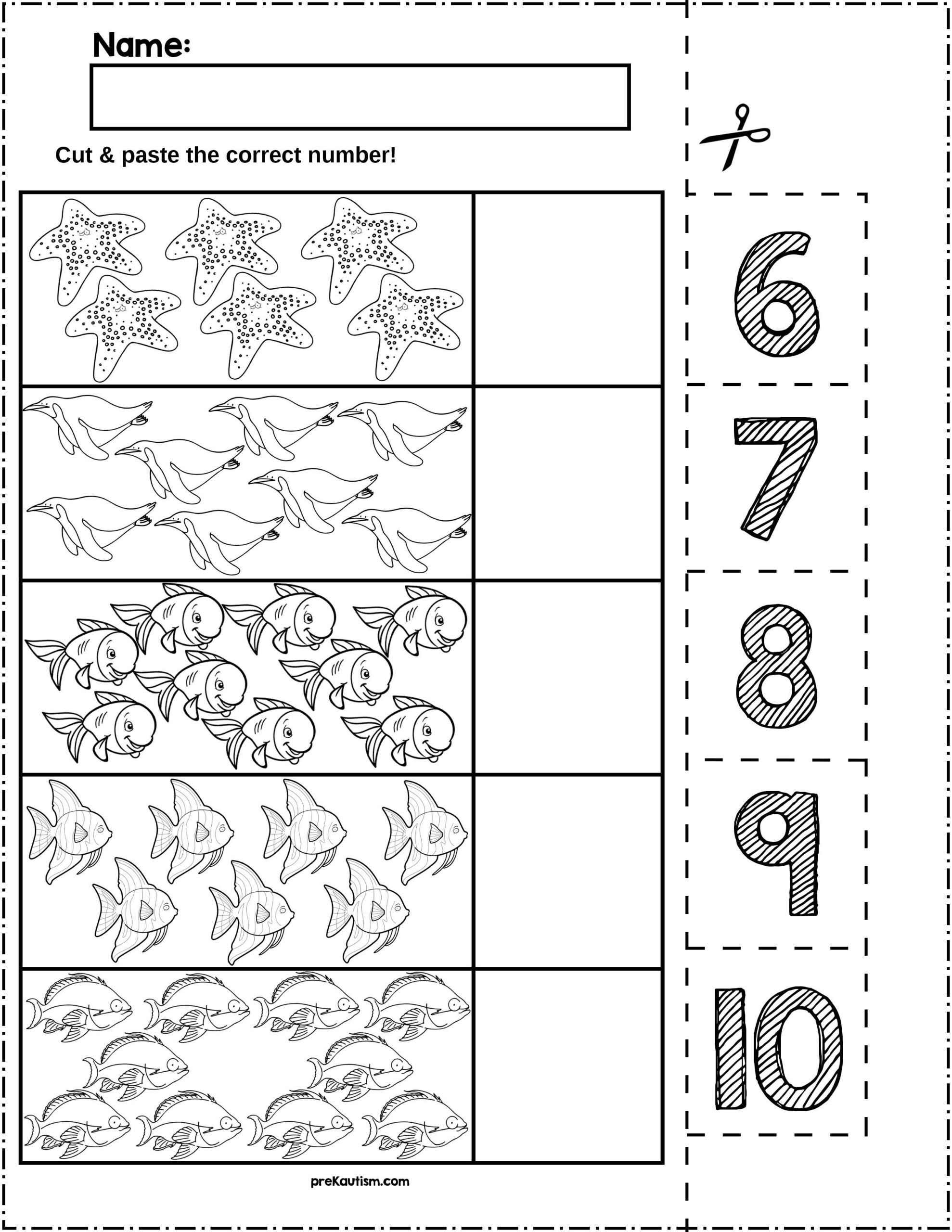 Ocean Animals Cut Match Worksheets Numbers 6 10 By PreKautism Ocean Animals Cut Match Worksheets Numbers 6 10 By PreKautism