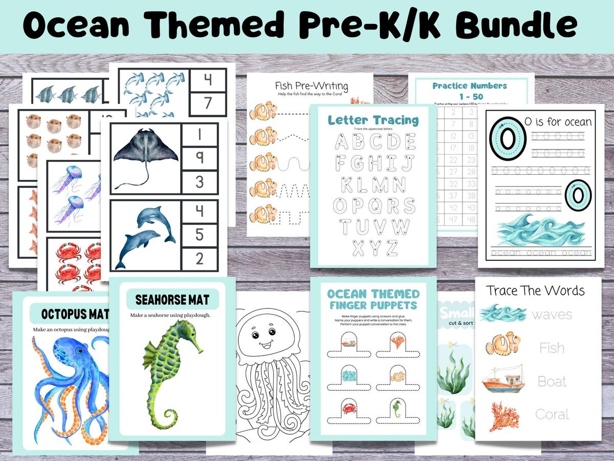 Ocean Themed Preschool Kindergarten Learning Bundle Ocean Printable Activity Homeschool Activity Montessori Printable Etsy