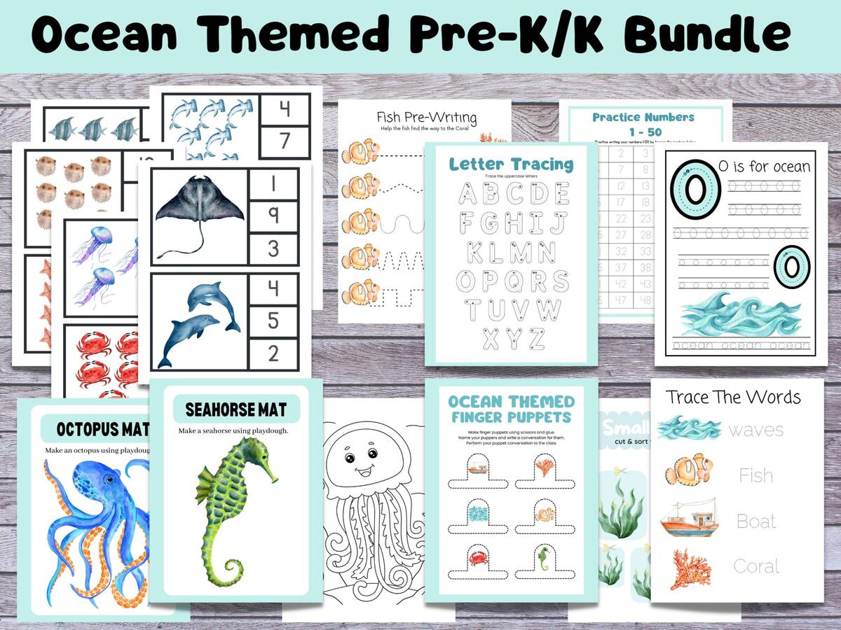 Ocean Themed Preschool Kindergarten Learning Bundle Ocean Printable Activity Homeschool Activity Montessori Printable Etsy
