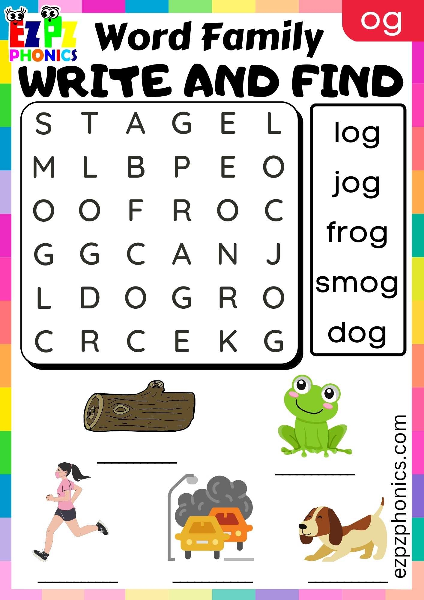 OG Words Write And Find Phonics Word Families Worksheet Ezpzphonics