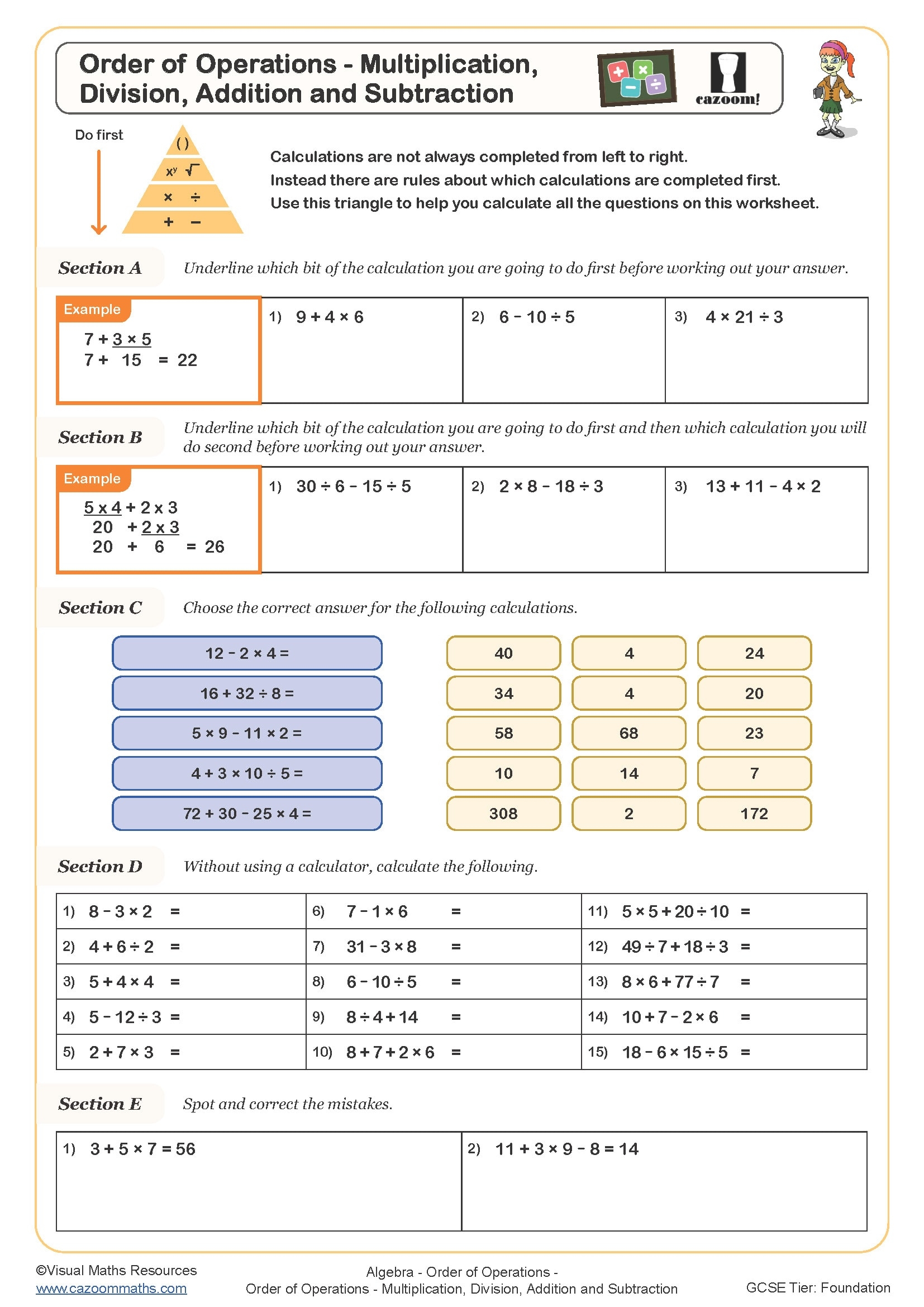 Order Of Operations Multiplication Division Addition And Subtraction Free Worksheet Fun And Engaging PDF Worksheets
