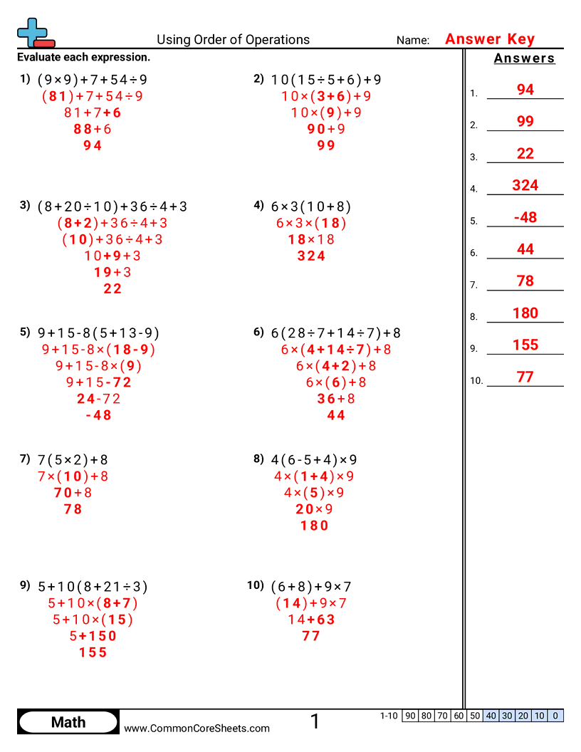 Order Of Operations Worksheets Order Of Operations Worksheets