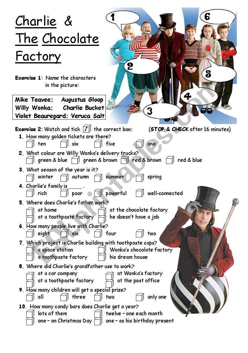 PART 1 4 Charlie The Chocolate Factory Movie Worksheet ESL Worksheet By Agacica