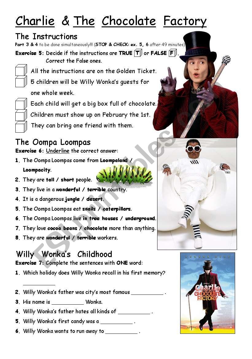 PART 3 4 Charlie The Chocolate Factory Movie Worksheet ESL Worksheets Library 18 Willy Wonka Coloring Pages Free PDF Printables