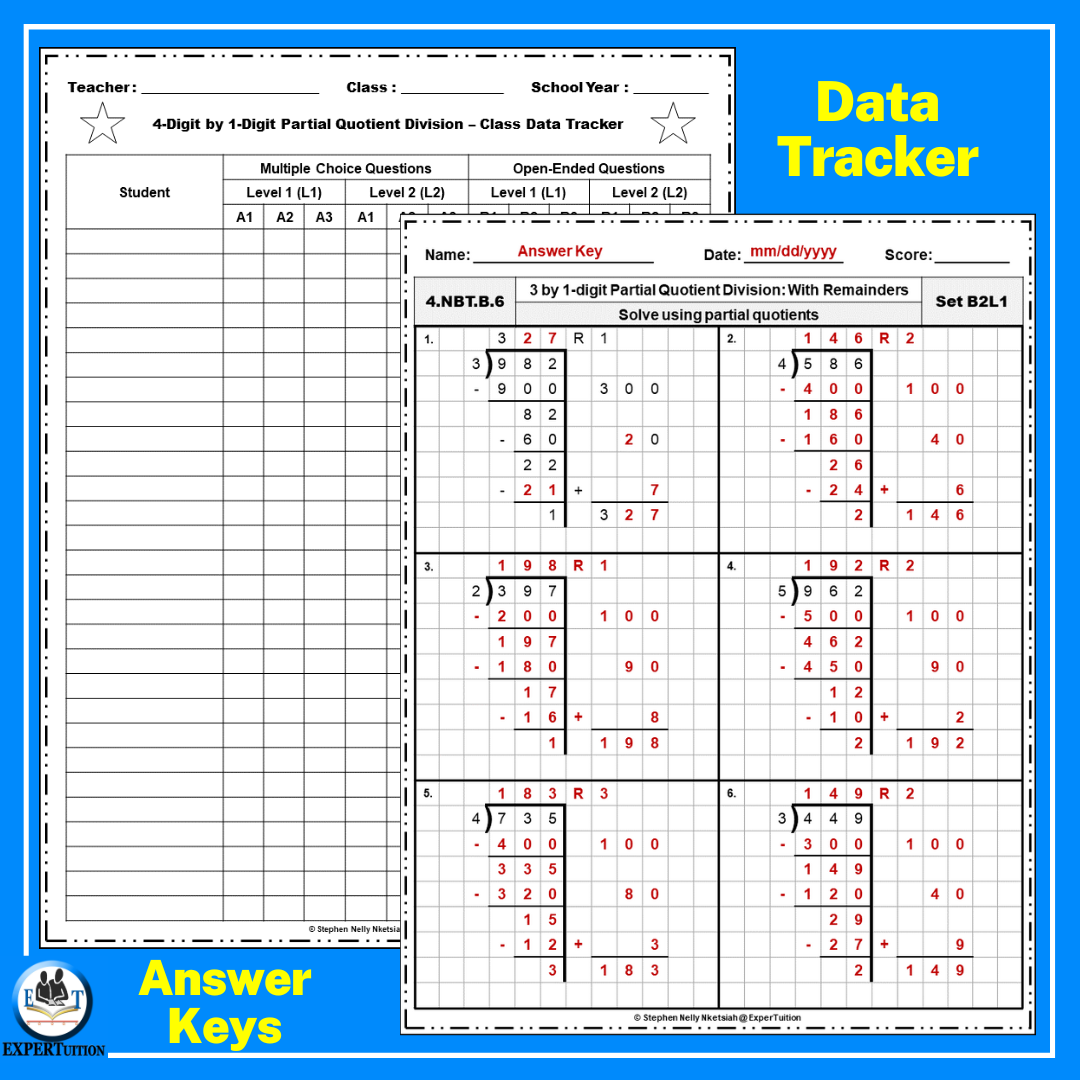 Partial Quotients Division With And Without Remainders Practice Worksheets Bundle Made By Teachers