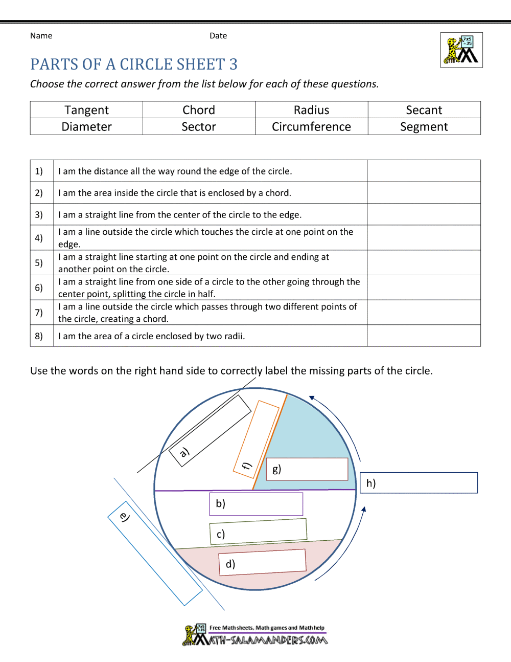 Printable 6th Grade Circles Worksheets Download