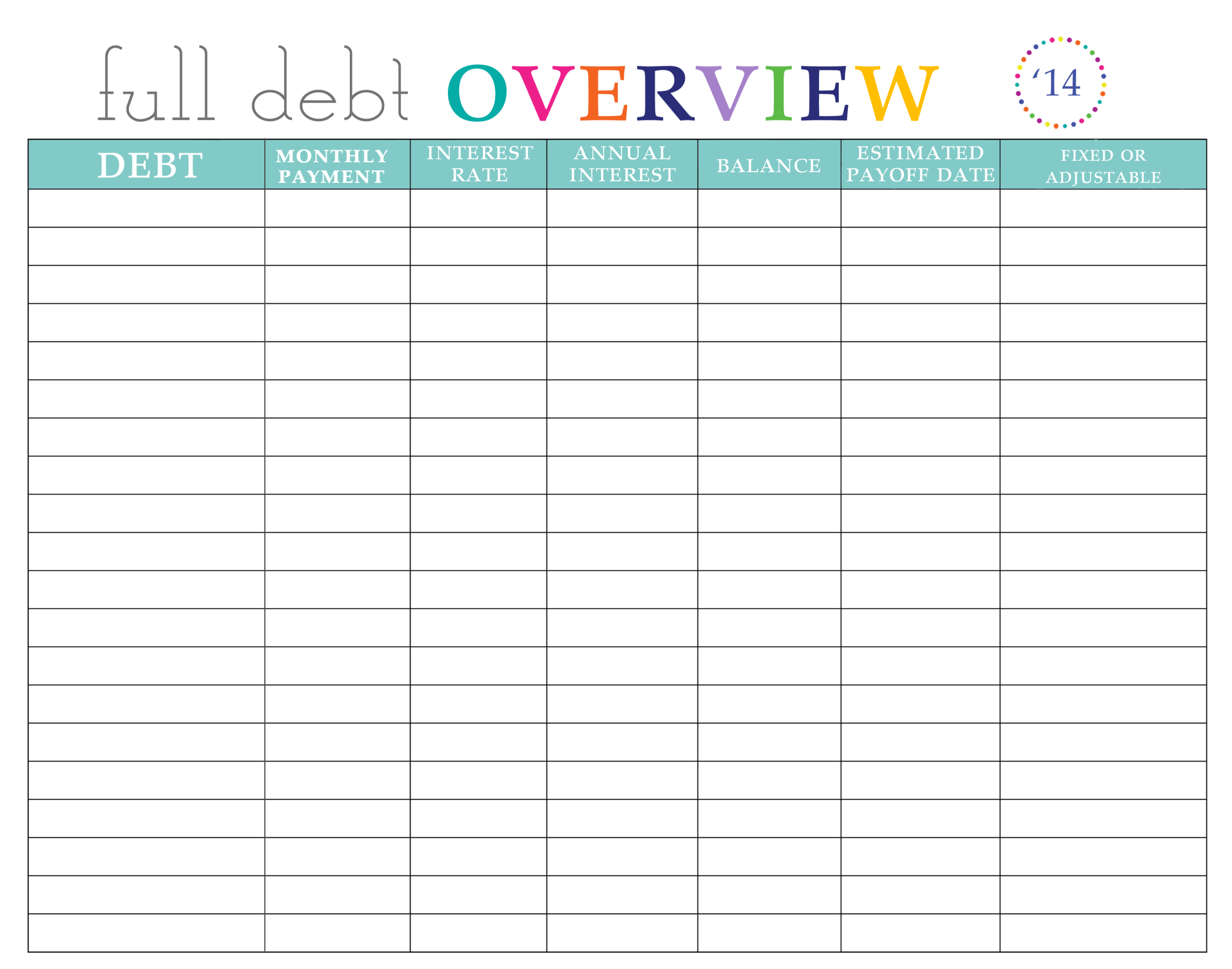 Paying Off Debt Worksheets