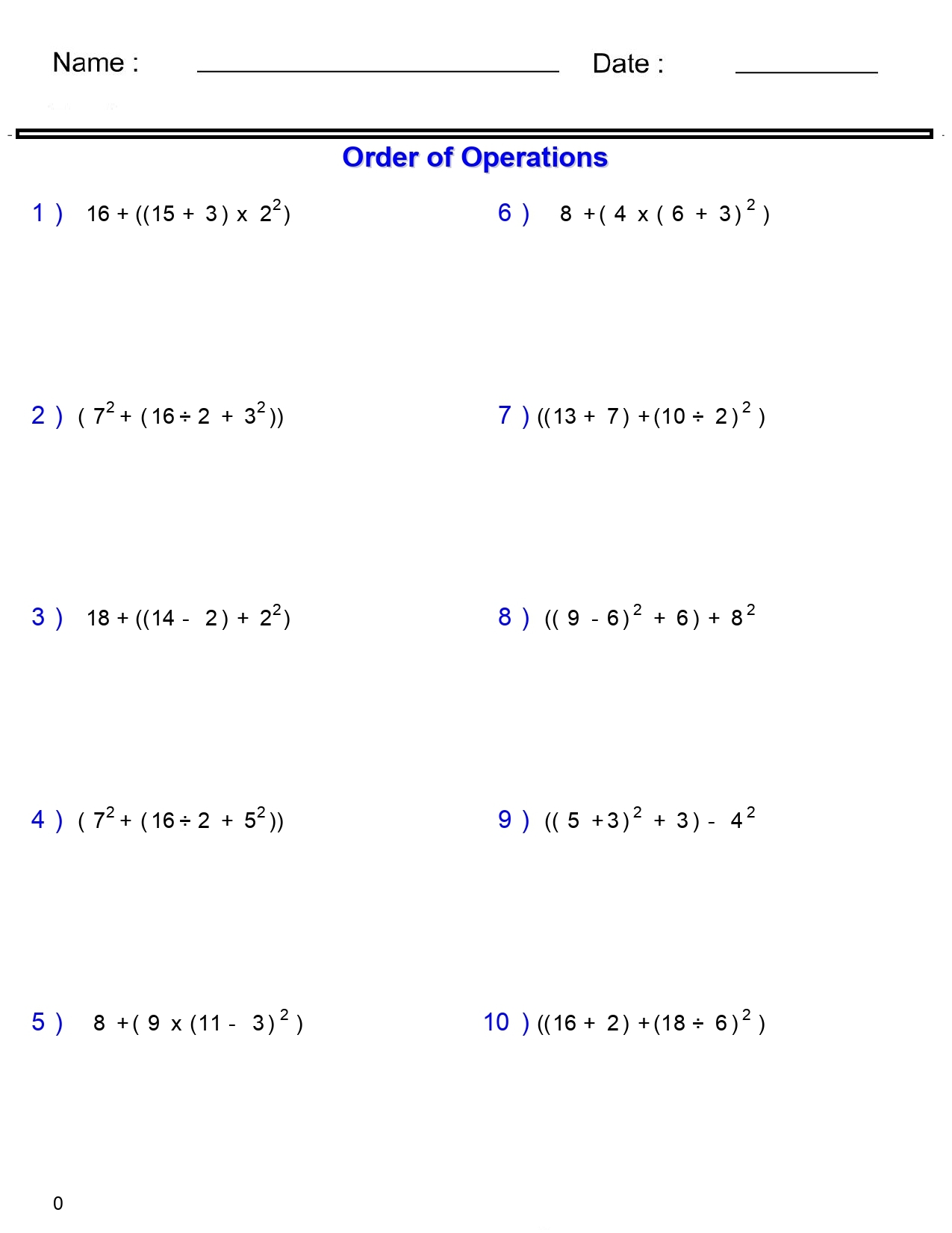 PEMDAS Problems Order Of Operations Worksheets Basic With Nested Parentheses And Exponents Made By Teachers