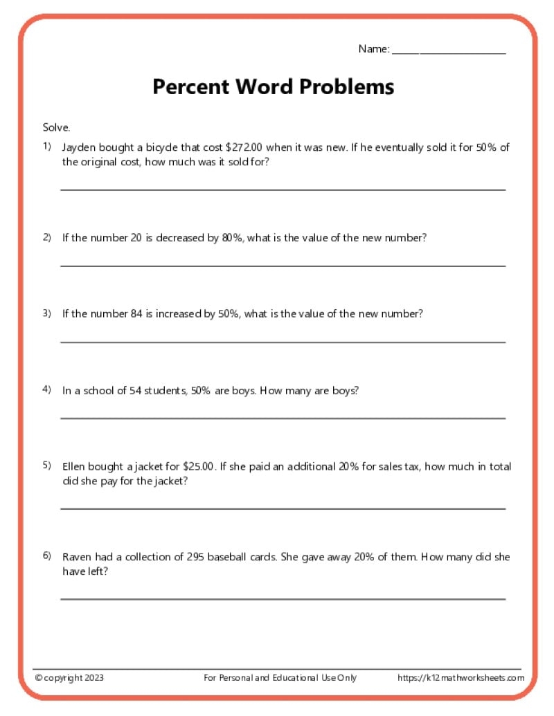 Percentages Worksheets