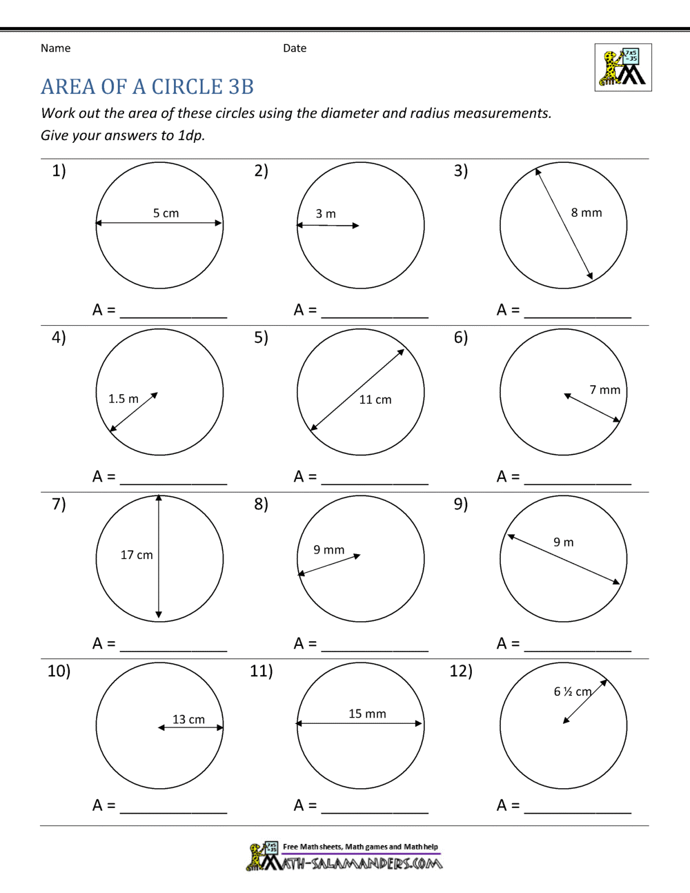 Perimeter And Area Area Of Circle Worksheet Worksheets Library
