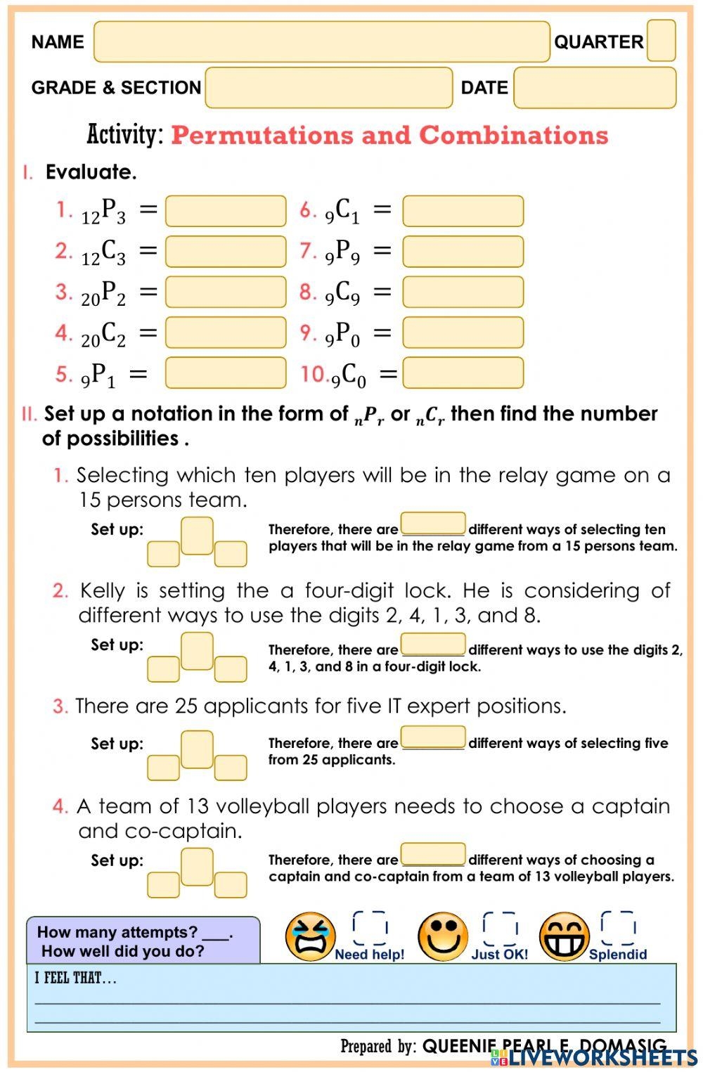 Permutations And Combinations Notes And Worksheets Lindsay Bowden Worksheets Library