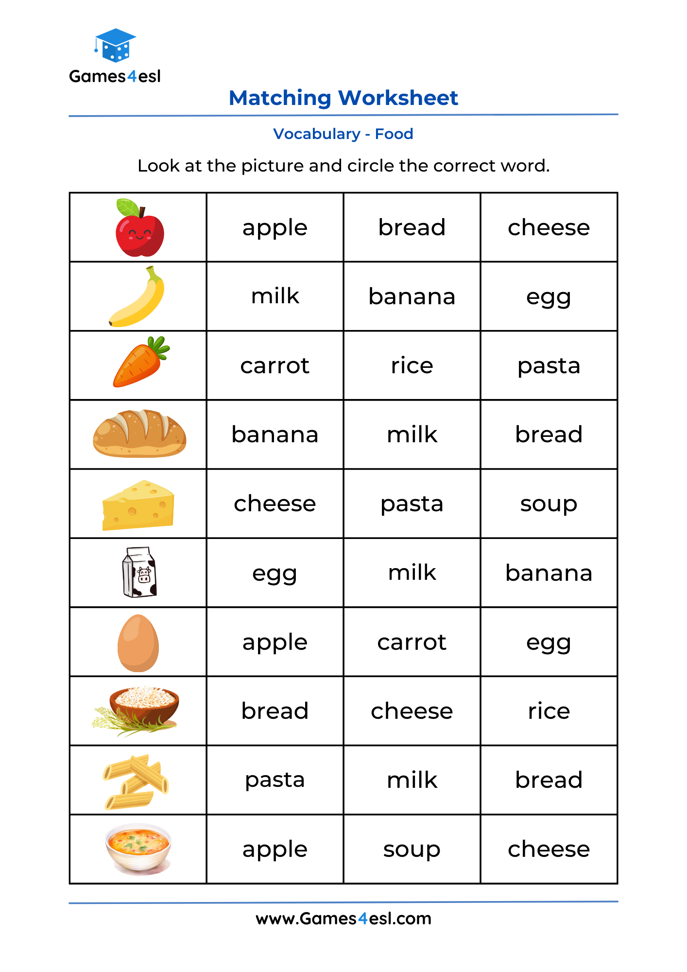 Picture Word Matching Worksheets Games4esl Picture Word Matching Worksheets Games4esl