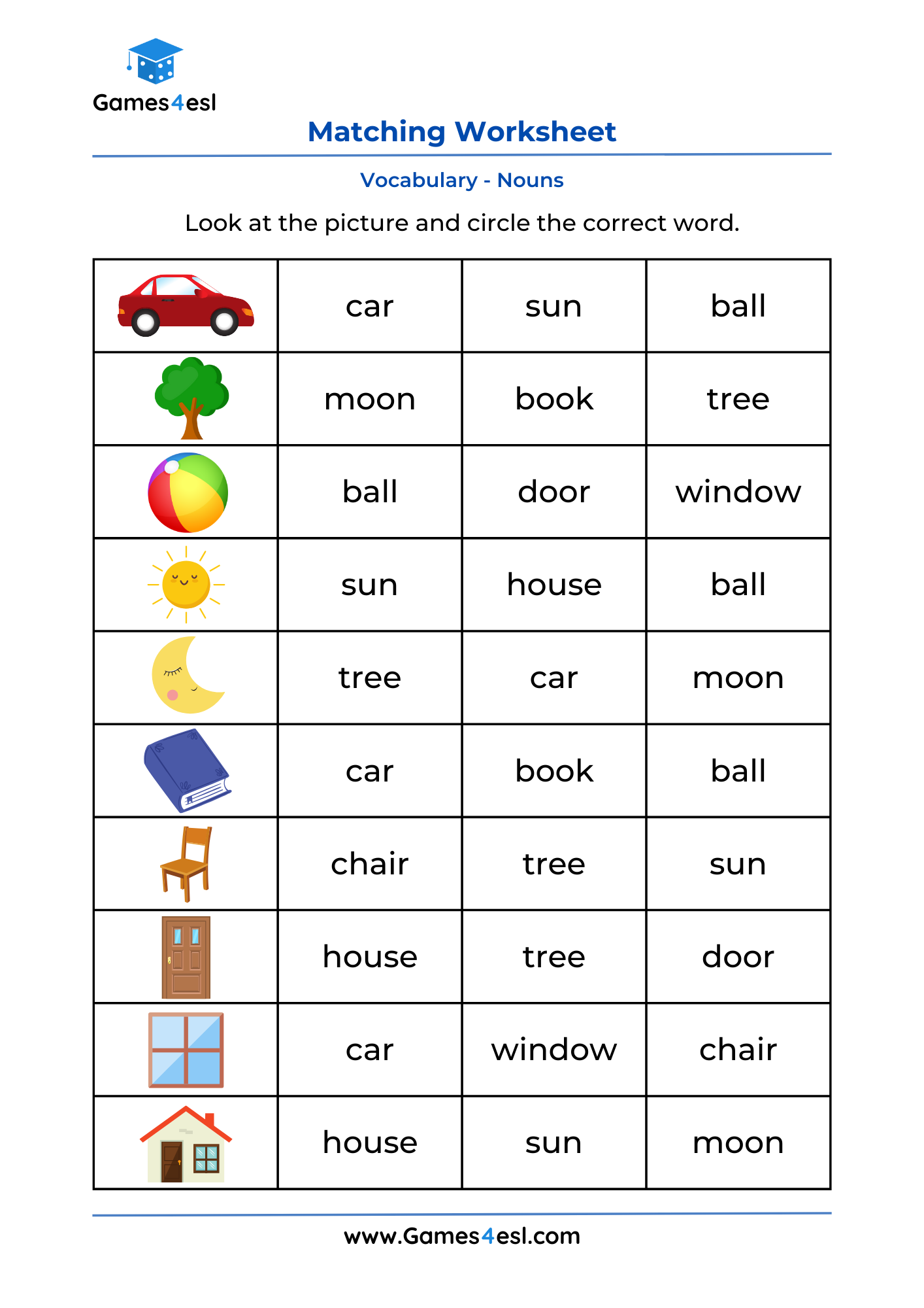 Picture Word Matching Worksheets Games4esl Picture Word Matching Worksheets Games4esl