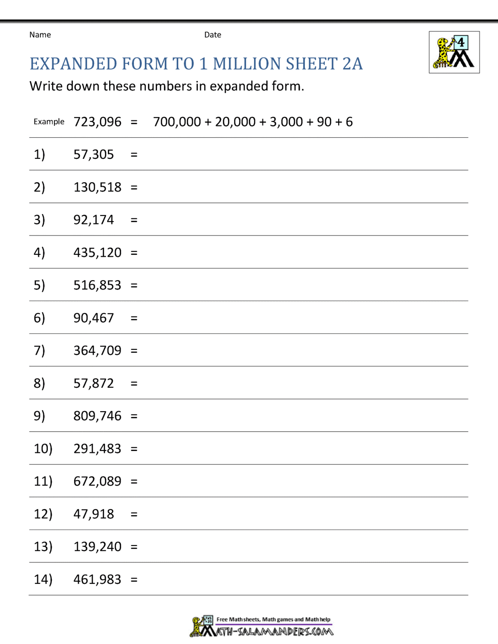 Place Value Worksheet Up To 10 Million