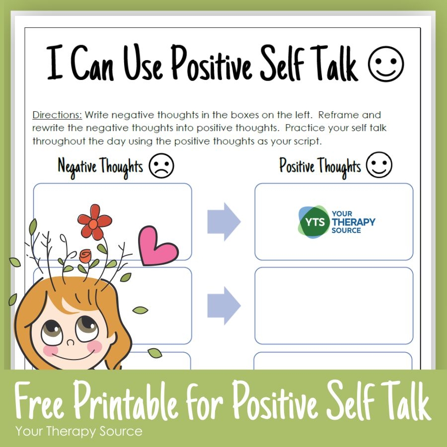 Positive Self Talk Worksheet For Kids Your Therapy Source