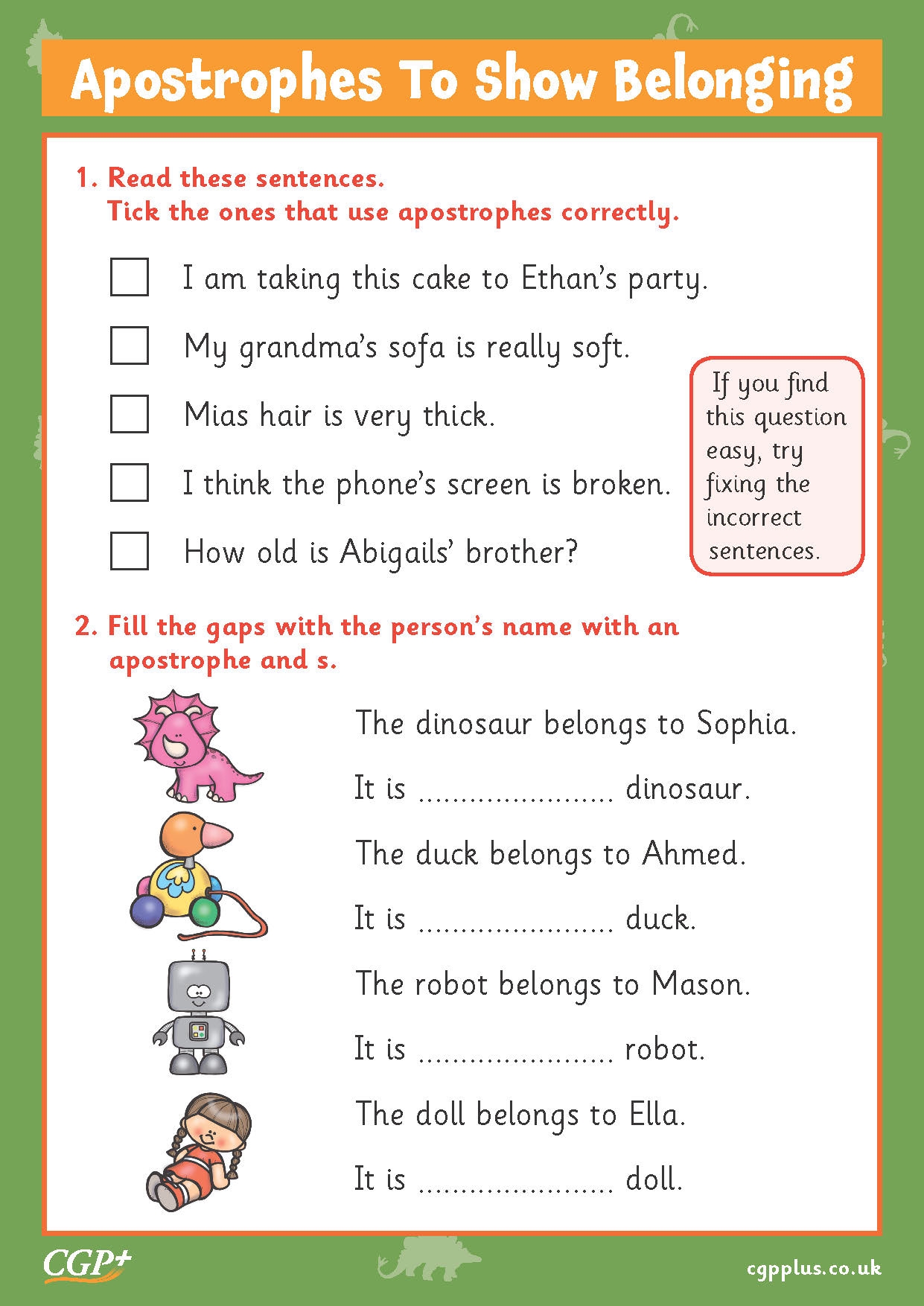 Possessive Apostrophes Year 2 CGP Plus Worksheets Library Possessive Apostrophes Year 2 CGP Plus Worksheets Library