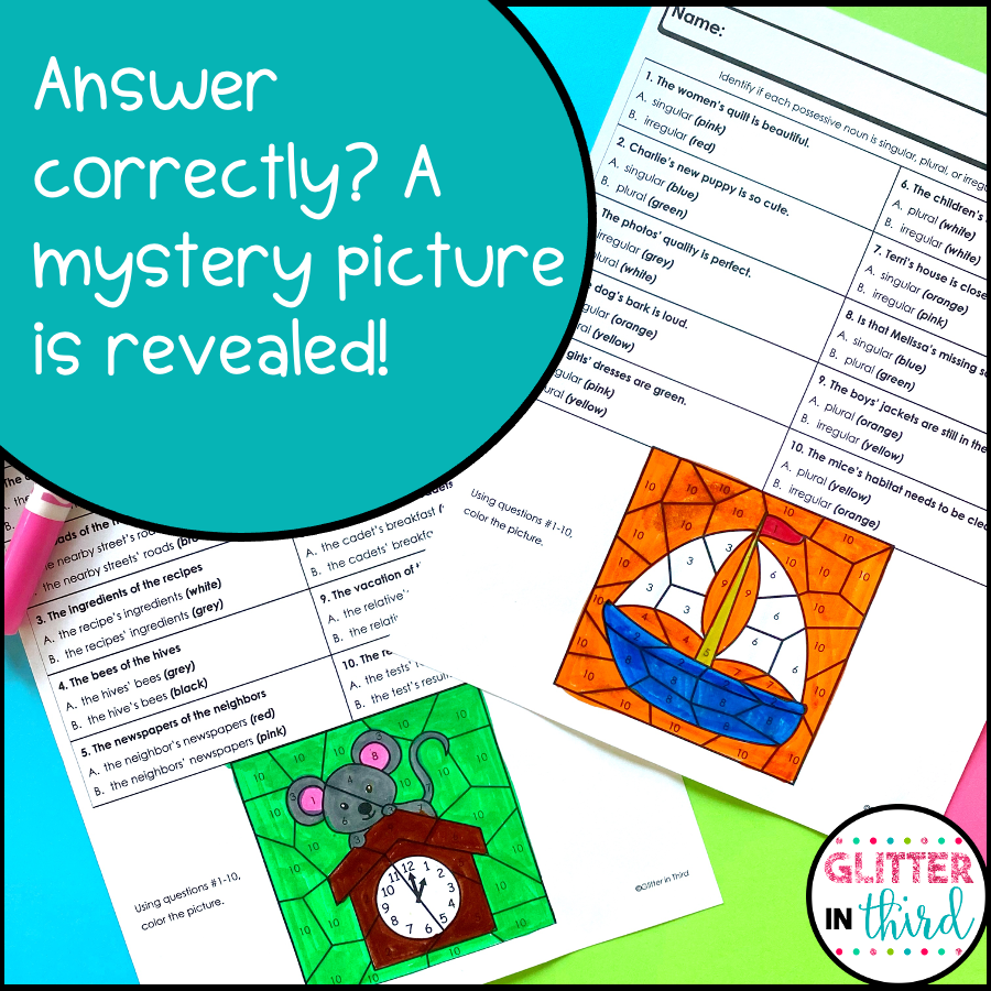 Possessive Nouns Worksheets Color By Number Grammar Glitter In Third Possessive Nouns Worksheets Color By Number Grammar Glitter In Third