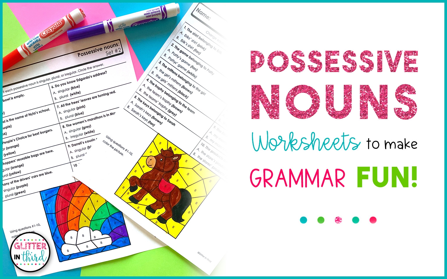 Possessive Nouns Worksheets To Make Grammar FUN Glitter In Third Possessive Nouns Worksheets To Make Grammar FUN Glitter In Third