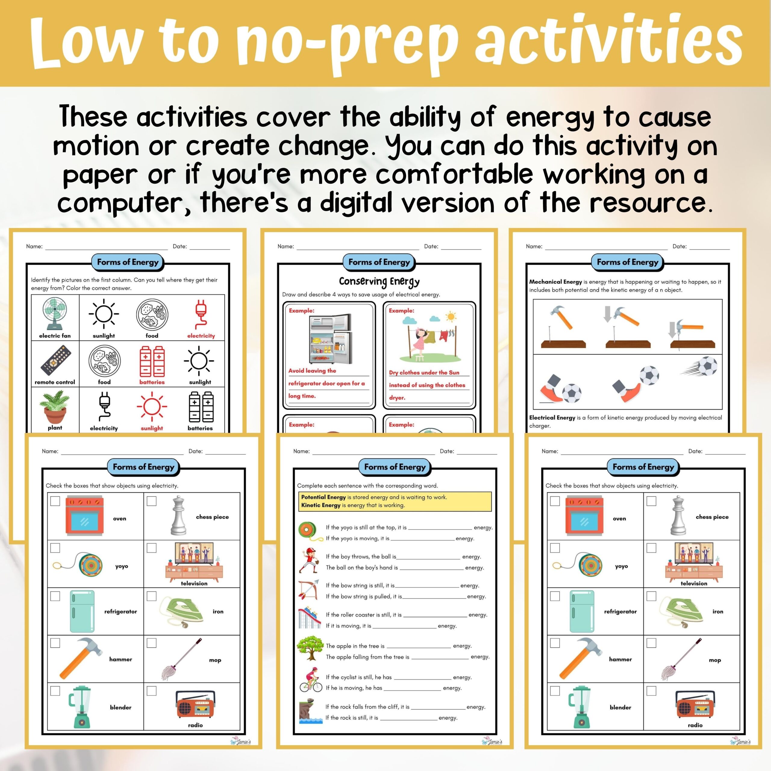 Potential And Kinetic Energy Activity Answer Key 3rd Grade Physical Science Classful