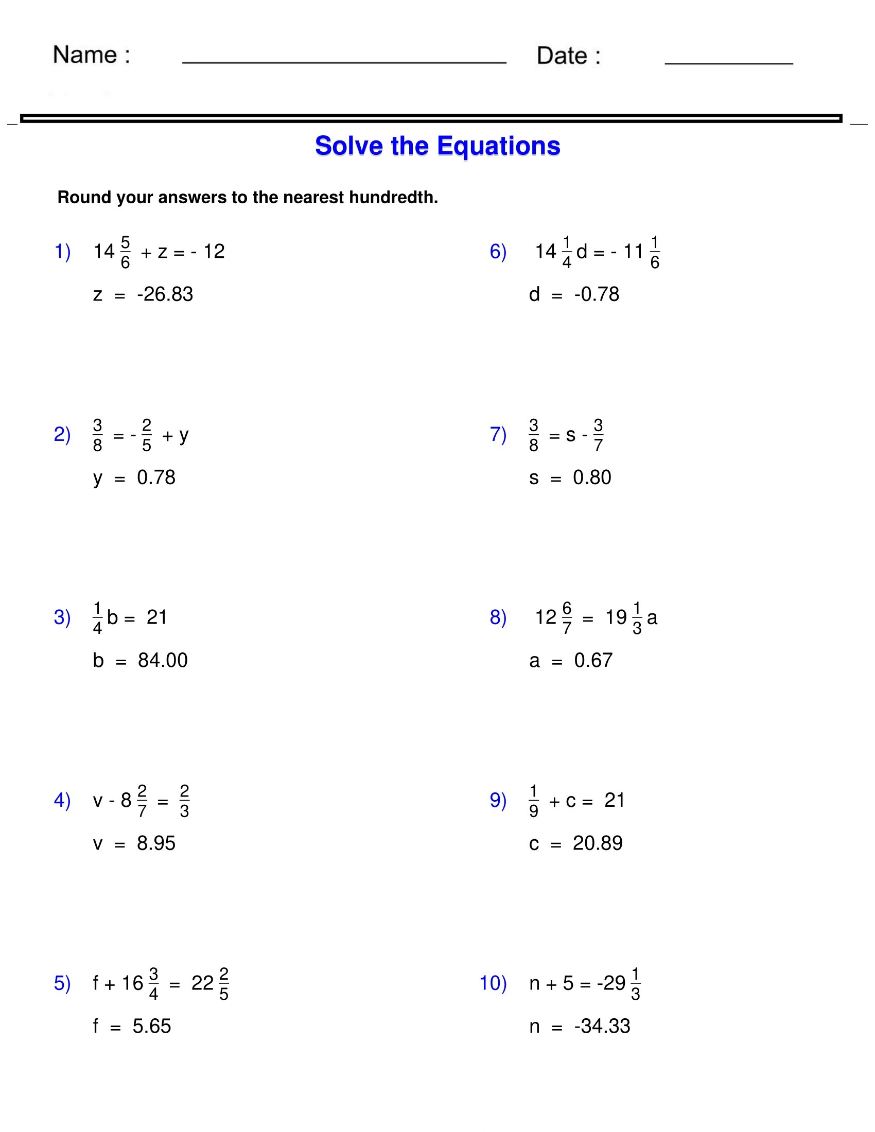 Pre Algebra Equations One Step Equations Containing Fractions Worksheets Made By Teachers Pre Algebra Equations One Step Equations Containing Fractions Worksheets Made By Teachers