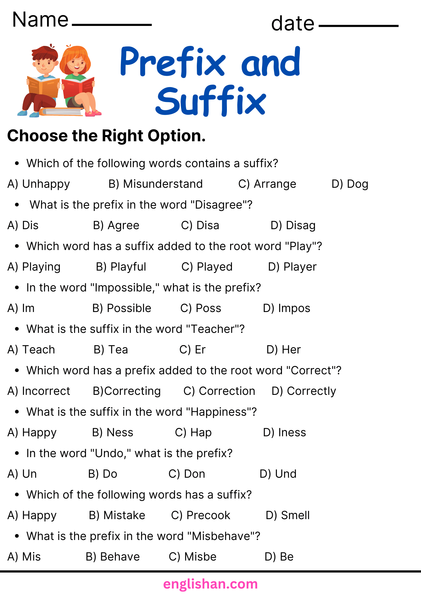 Prefix And Suffix Worksheets And Exercises Englishan Prefix And Suffix Worksheets And Exercises Englishan