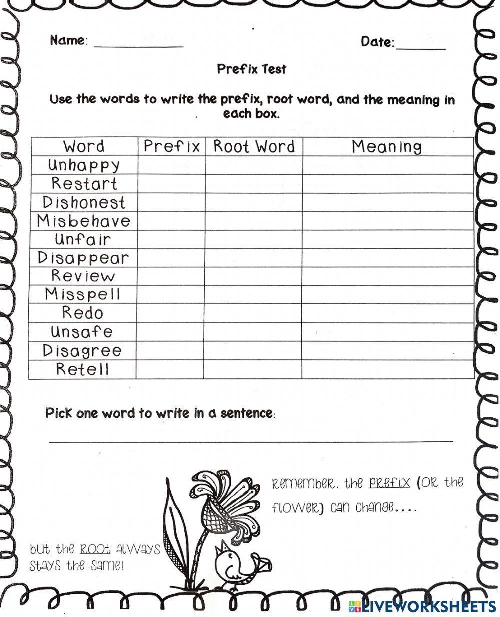 Prefixes And Suffixes Interactive Worksheet For Grade 3 Live Worksheets Library Prefix And Suffix Worksheets And Exercises Englishan