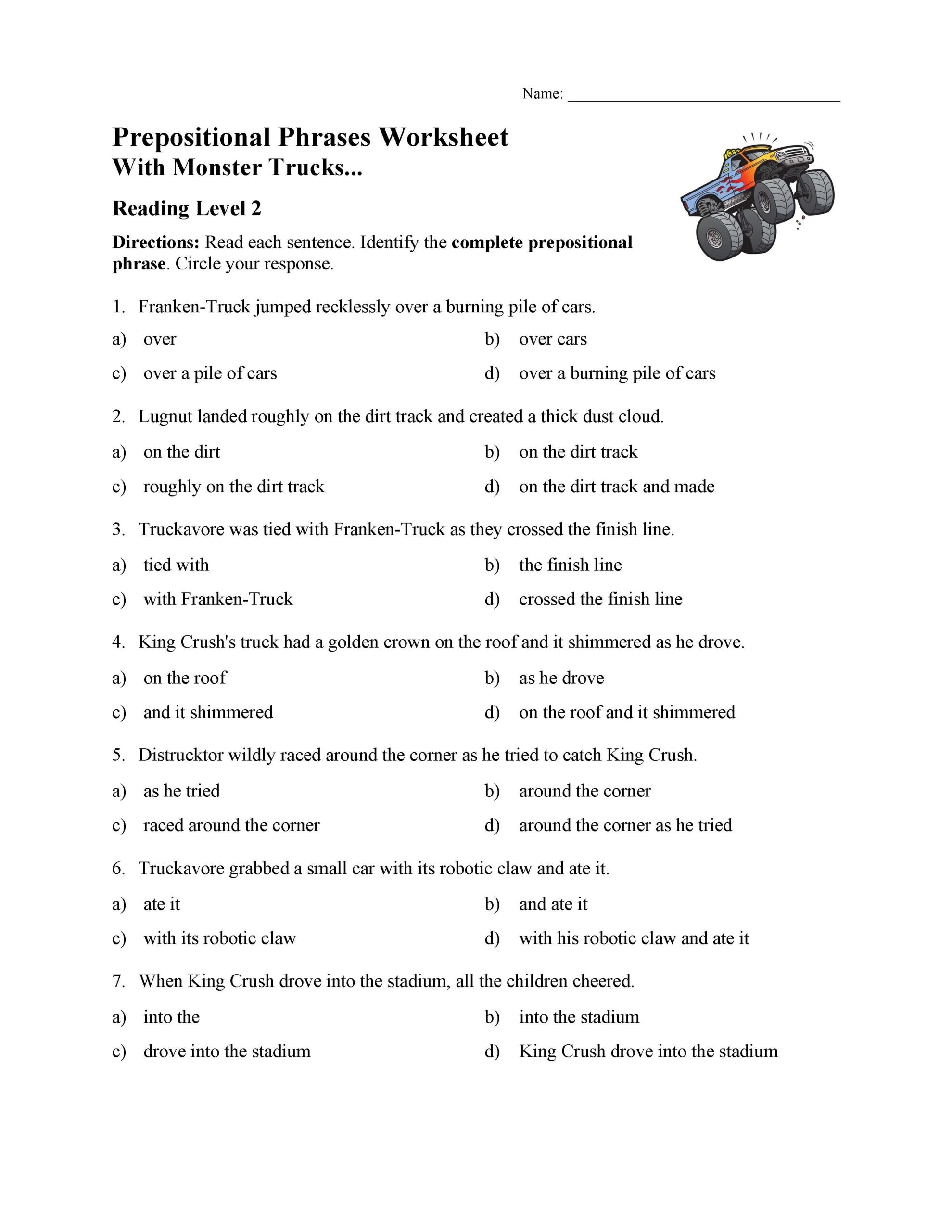 Prepositional Phrases Worksheet 1 Reading Level 2 Preview Prepositional Phrases Worksheet 1 Reading Level 2 Preview