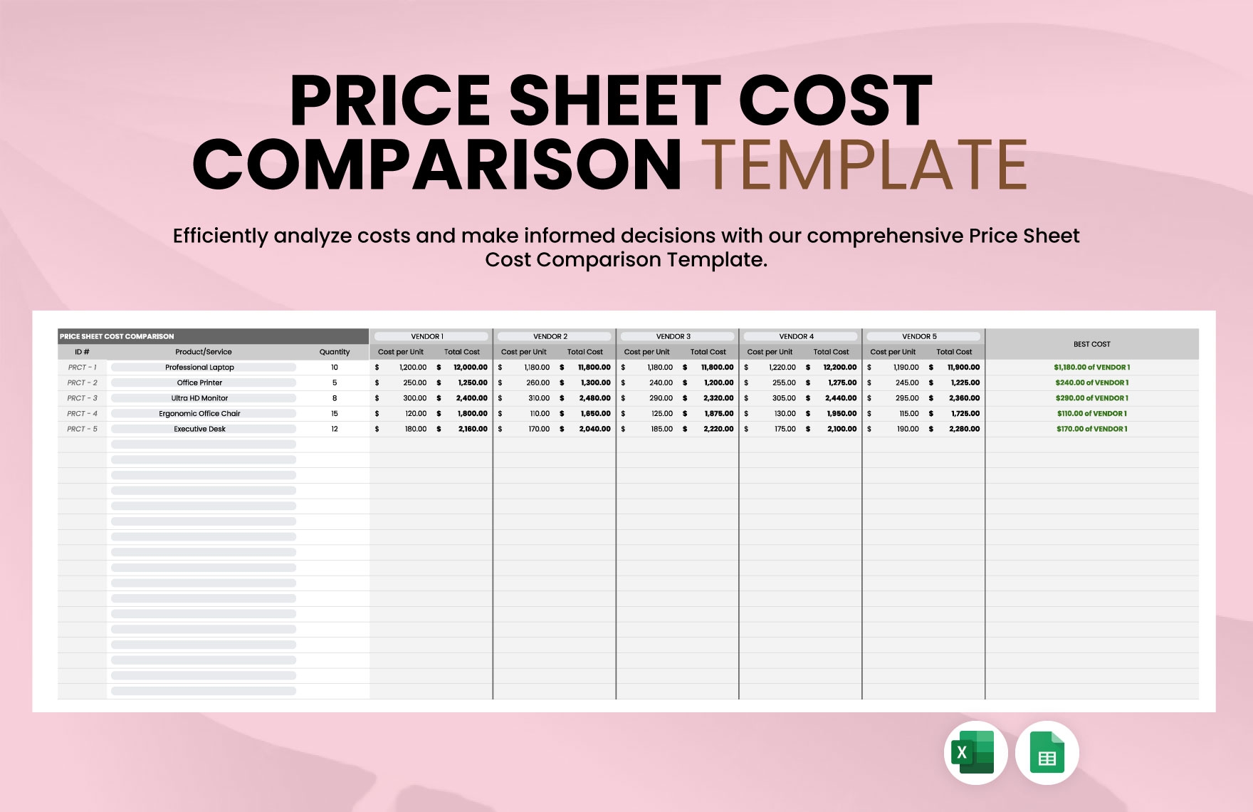 Price Sheet Cost Comparison Template In Excel Google Sheets Download Template