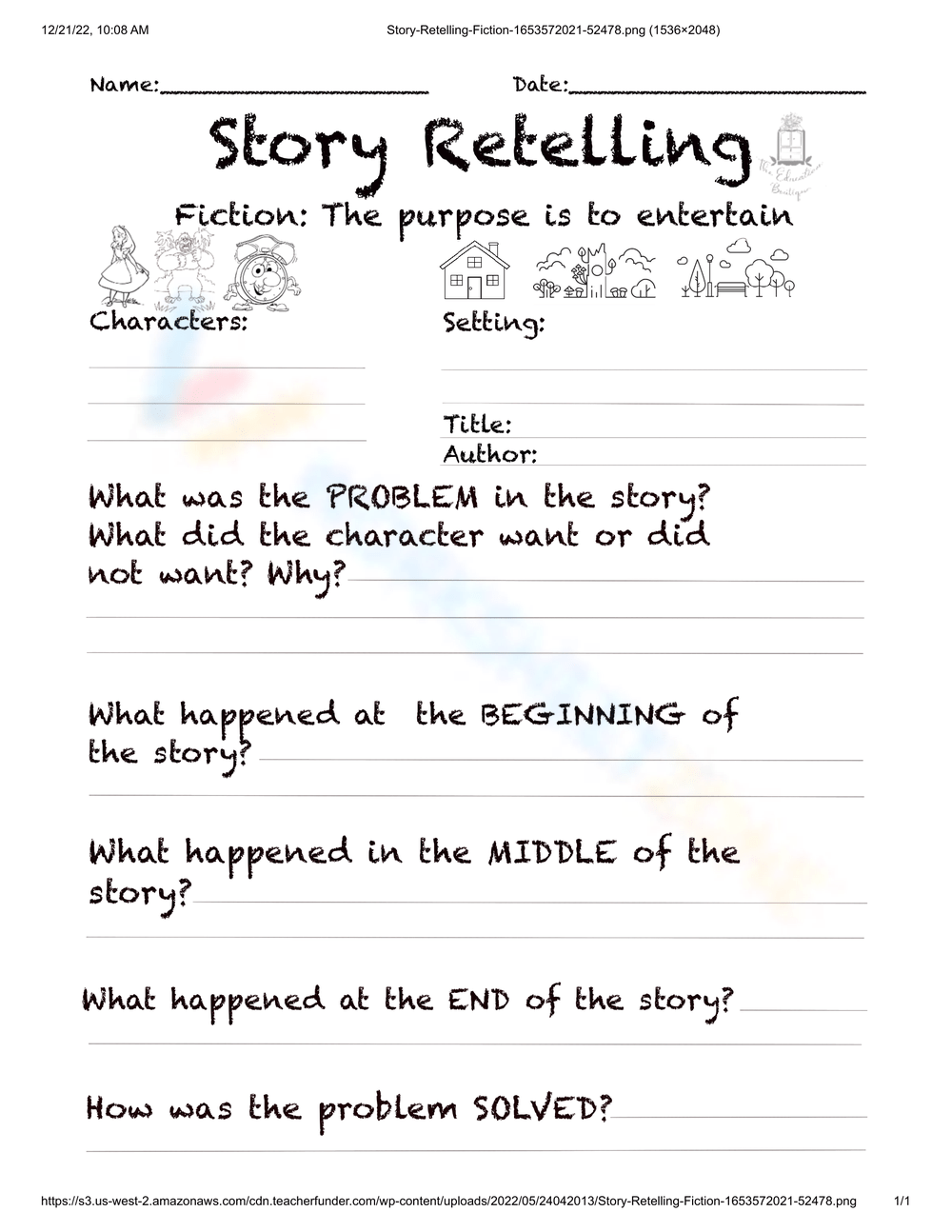 Printable 2nd Grade Retelling A Story Worksheets Story Retelling Worksheet Fiction Classful