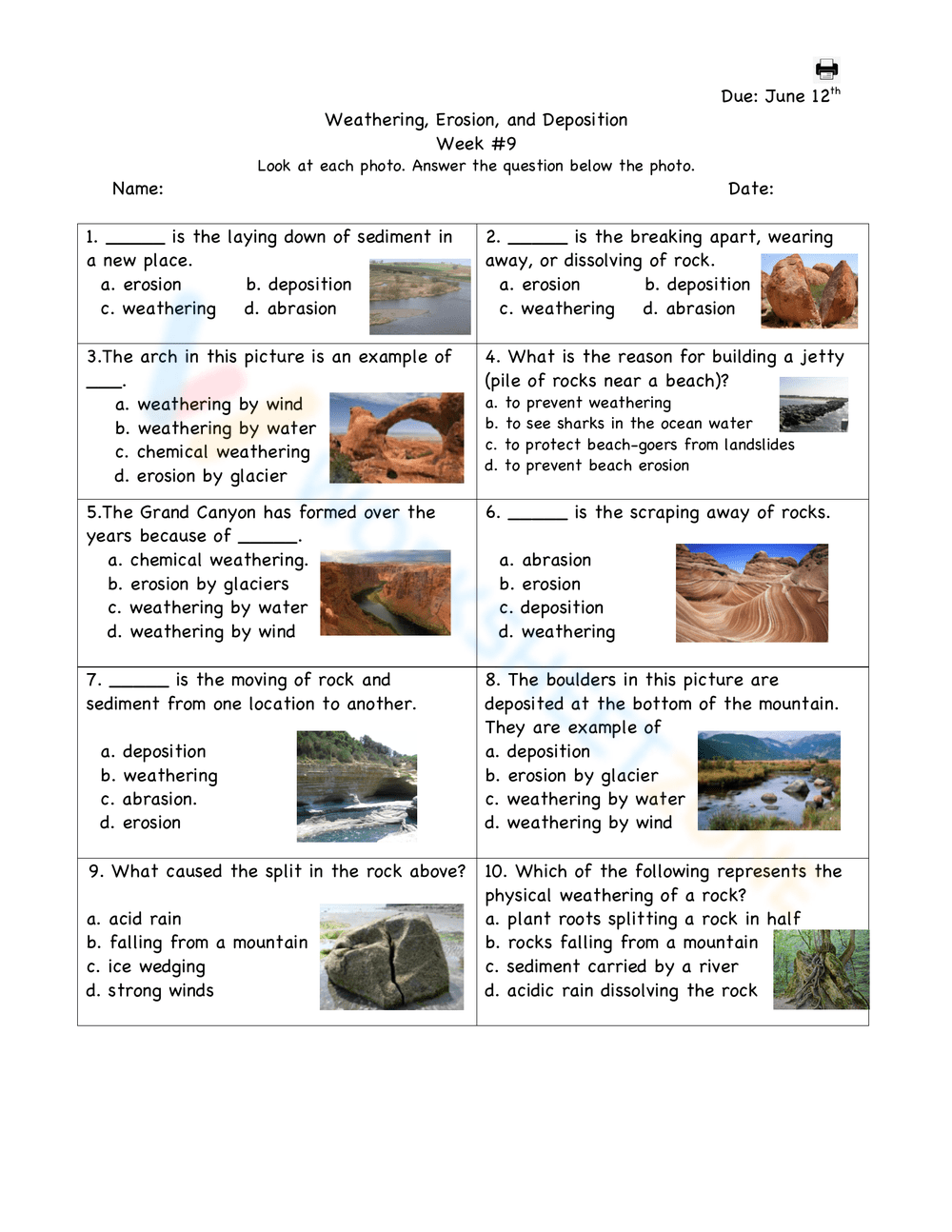 Printable 4th Grade Weathering Erosion And Deposition Worksheets Download Printable 4th Grade Weathering Erosion And Deposition Worksheets Download