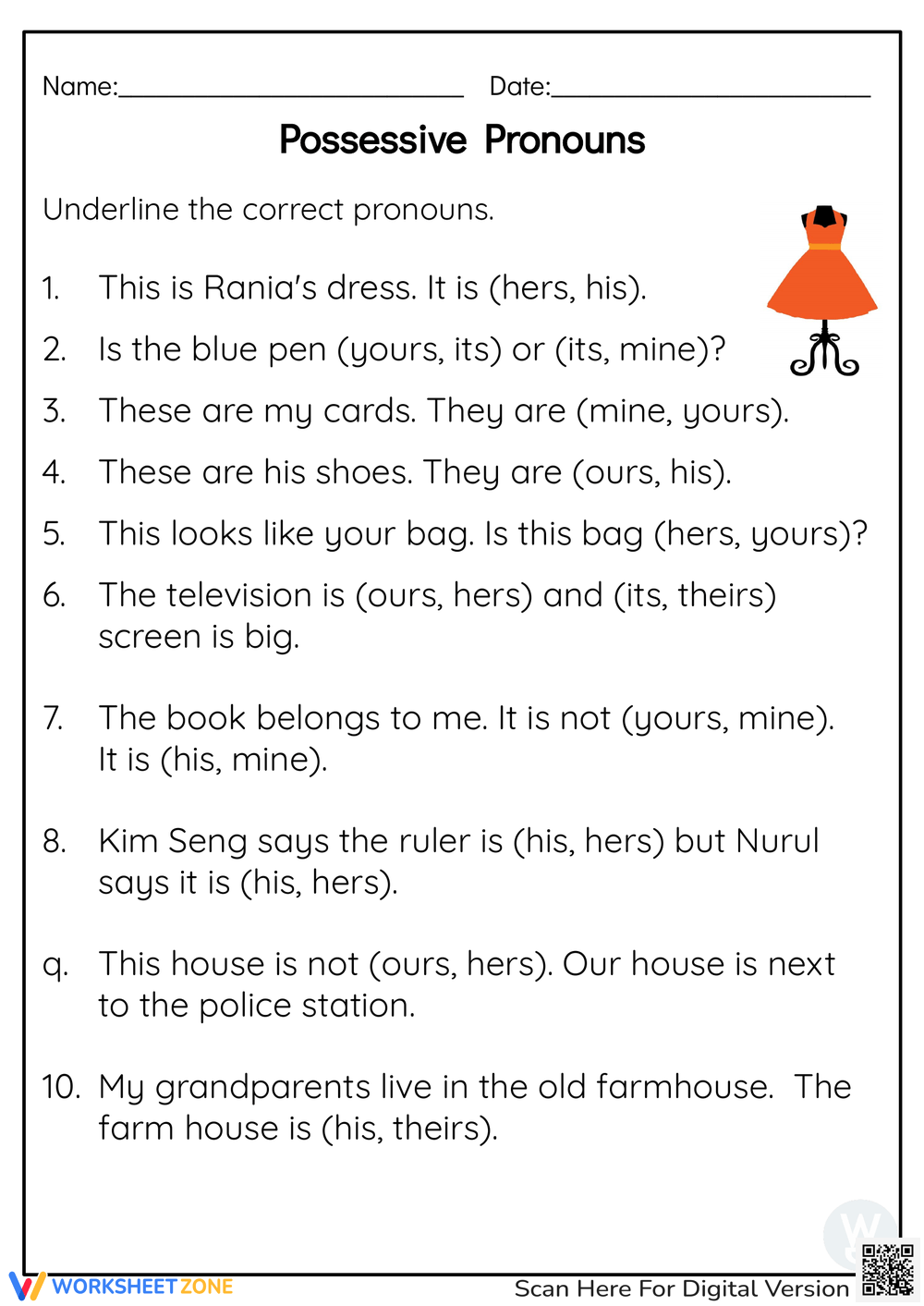 Printable 5th Grade Possessive Pronouns Worksheets