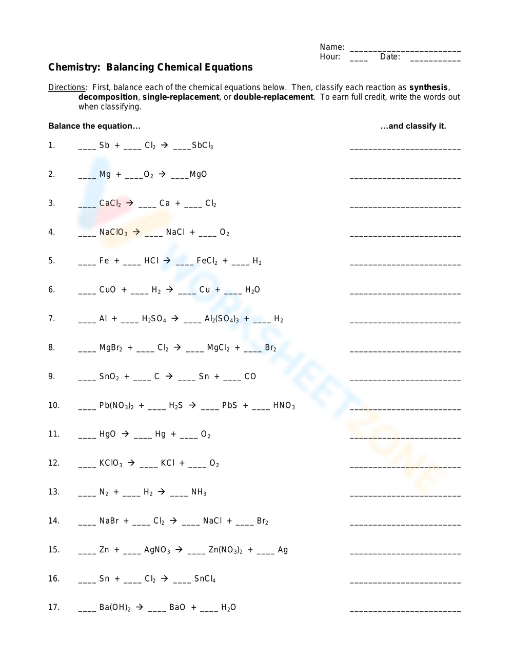 Printable 7th Grade Chemistry Worksheets Download