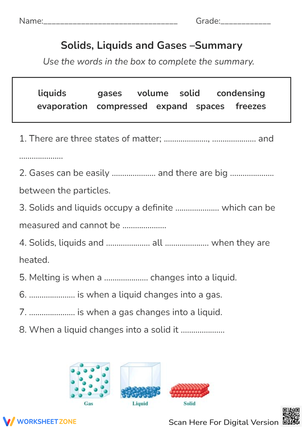 Printable 7th Grade Classification Of Matter Solid Liquid Gas Worksheets