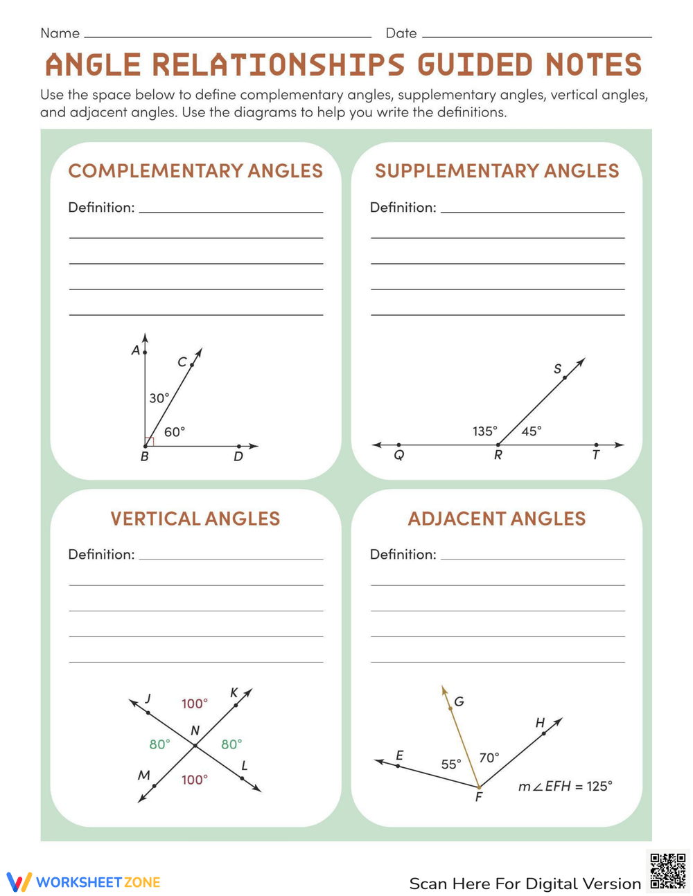 Printable 7th Grade Complementary Supplementary Vertical And Adjacent Angles Worksheets