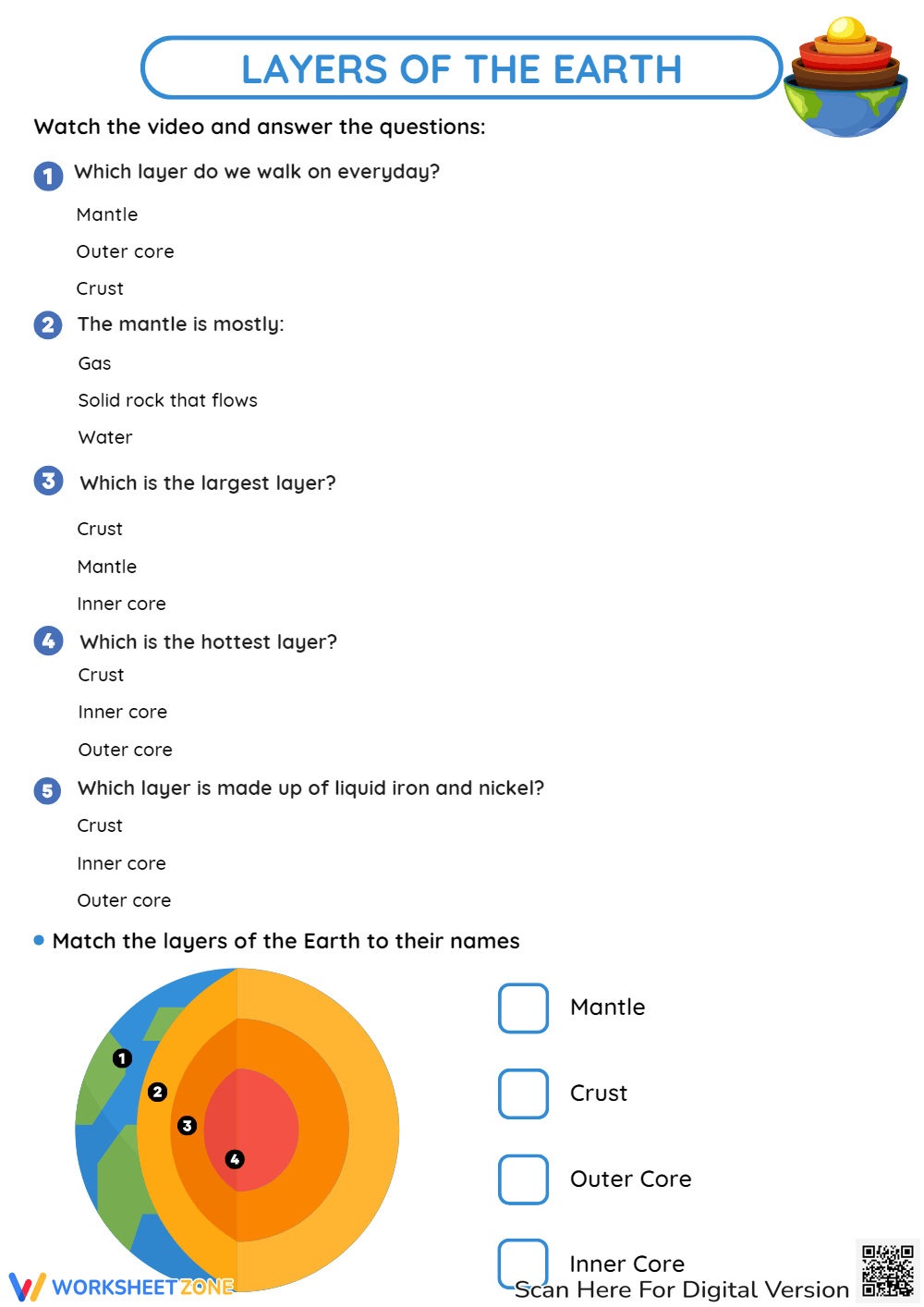 Printable 7th Grade Layers Of The Earth Worksheets