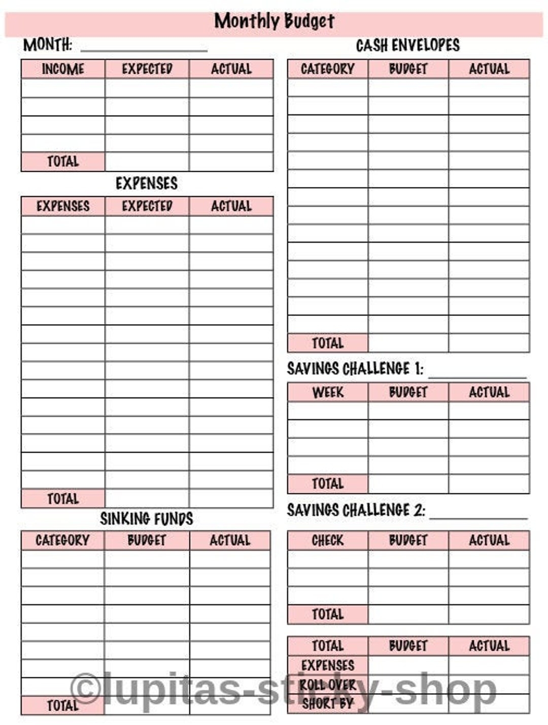 Printable Budget Sheet Sinking Funds Cash Envelopes Savings Challenge Etsy