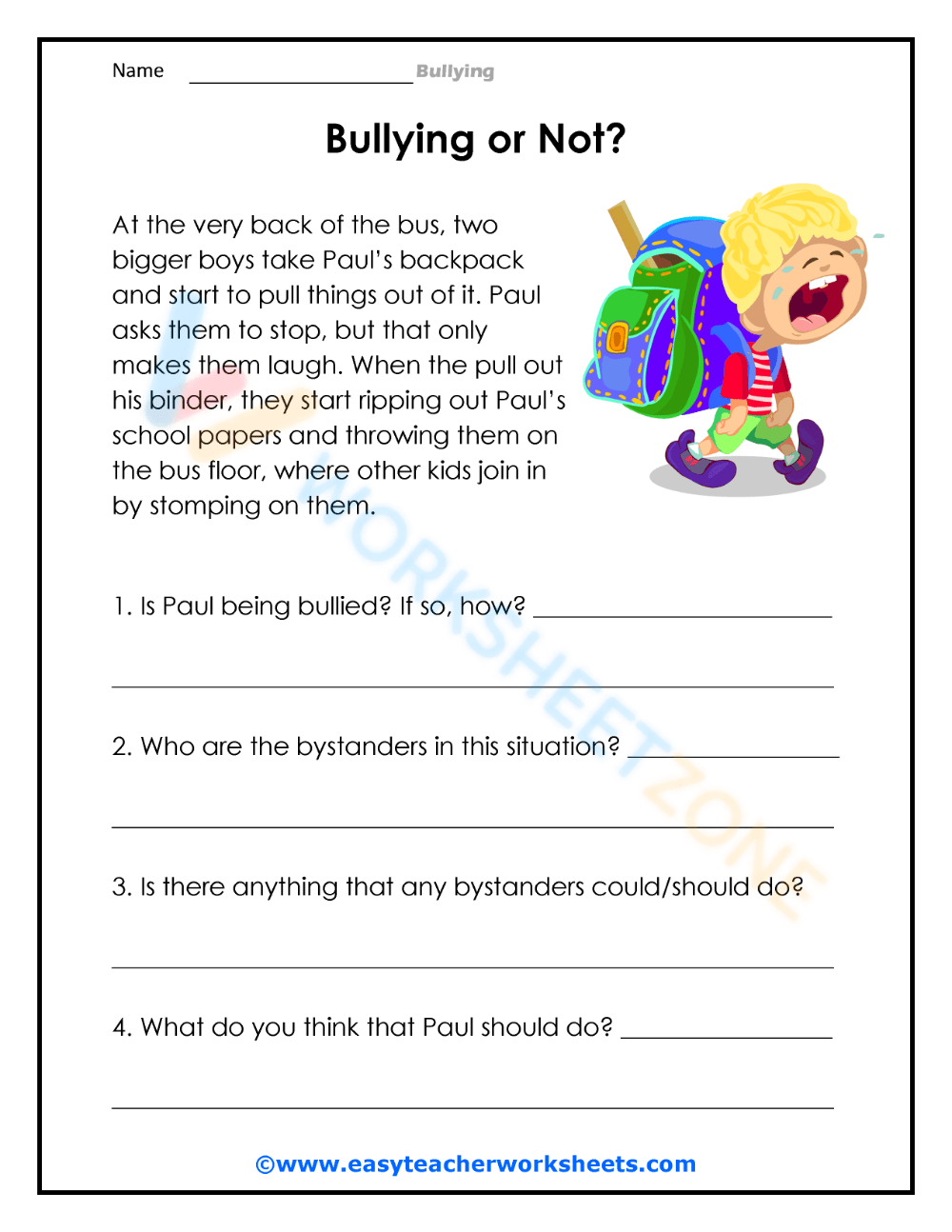 Anti Bullying Worksheets Activities Storyboard That 2025