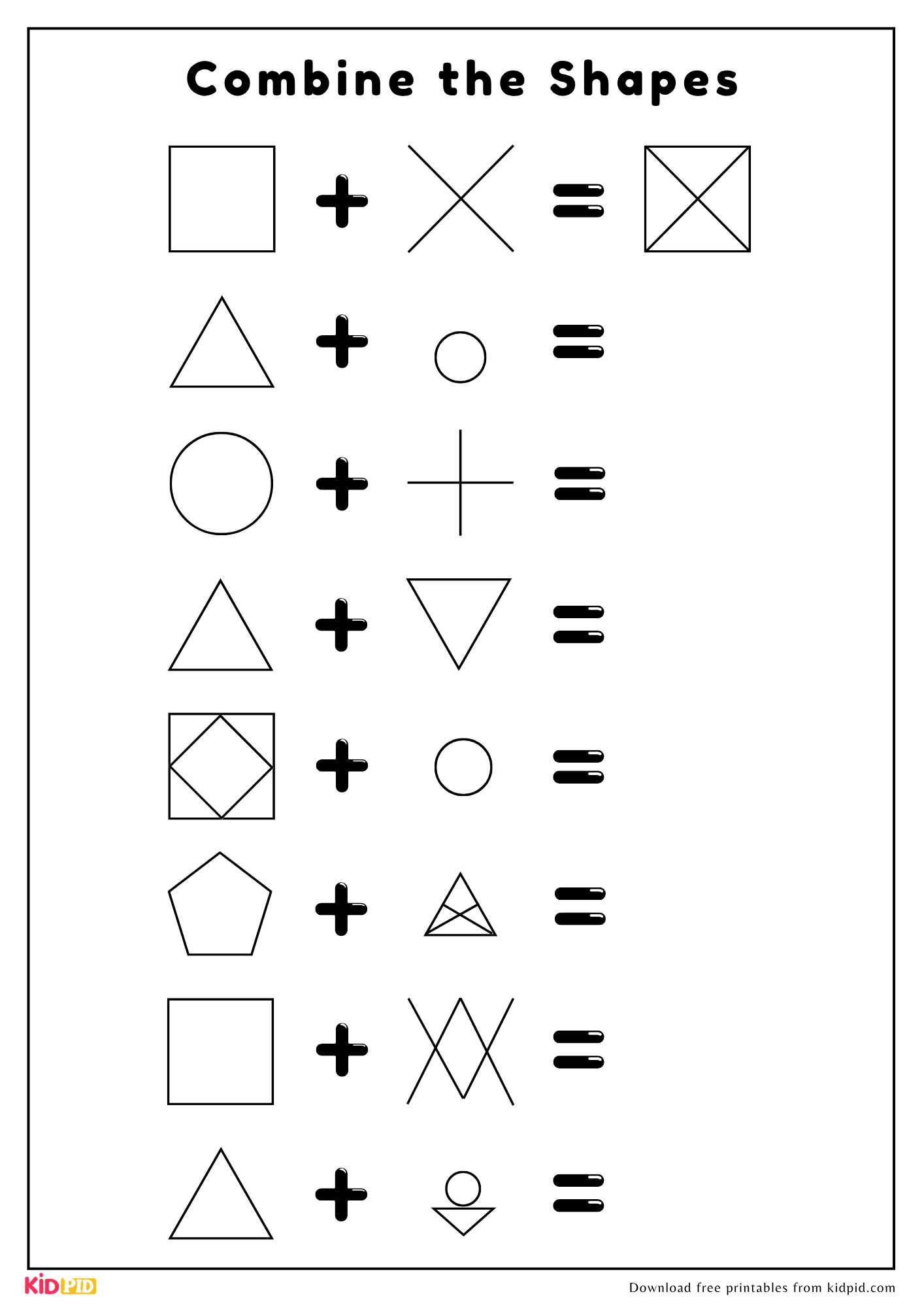 Printable Combine The Shapes Logic Worksheet For Kids Kidpid