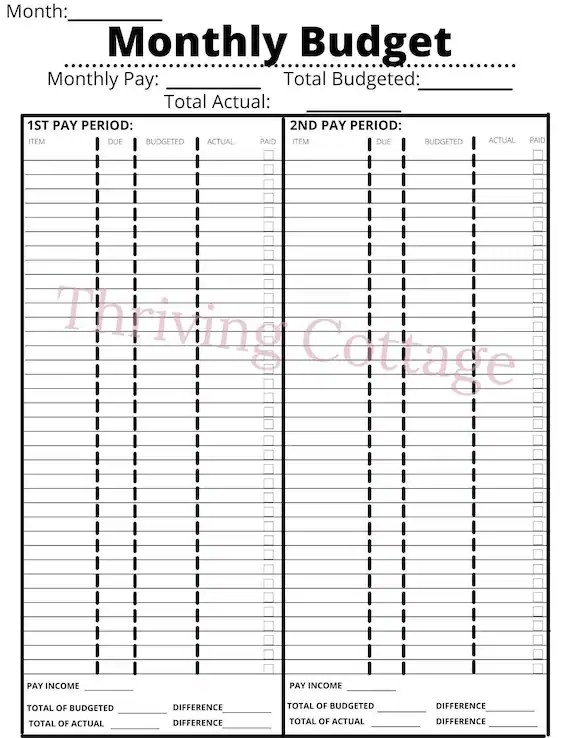 Printable Dave Ramsey Budget Printable Party Favors