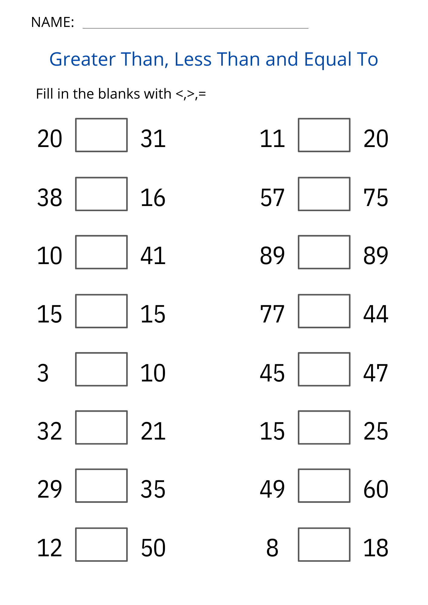 Printable Greater Than Less Than And Equal To Worksheet For Grade 1 2 3 Made By Teachers Printable Greater Than Less Than And Equal To Worksheet For Grade 1 2 3 Made By Teachers