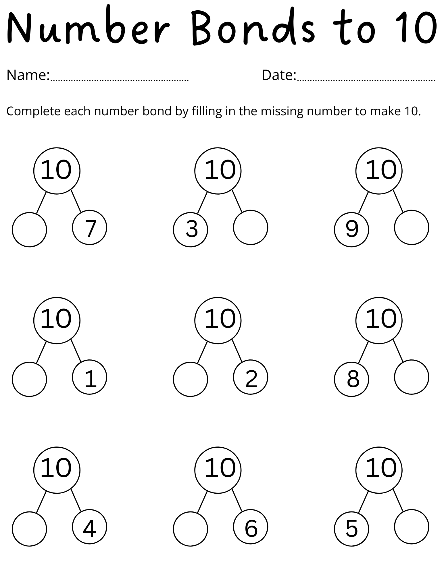 Printable Kindergarten Number Bonds To 10 Worksheet Made By Teachers Printable Kindergarten Number Bonds To 10 Worksheet Made By Teachers
