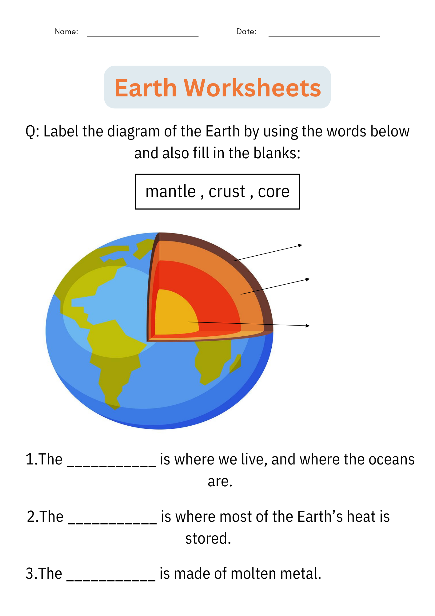 Printable Layers Of The Earth Worksheets Earth Science Worksheets Library