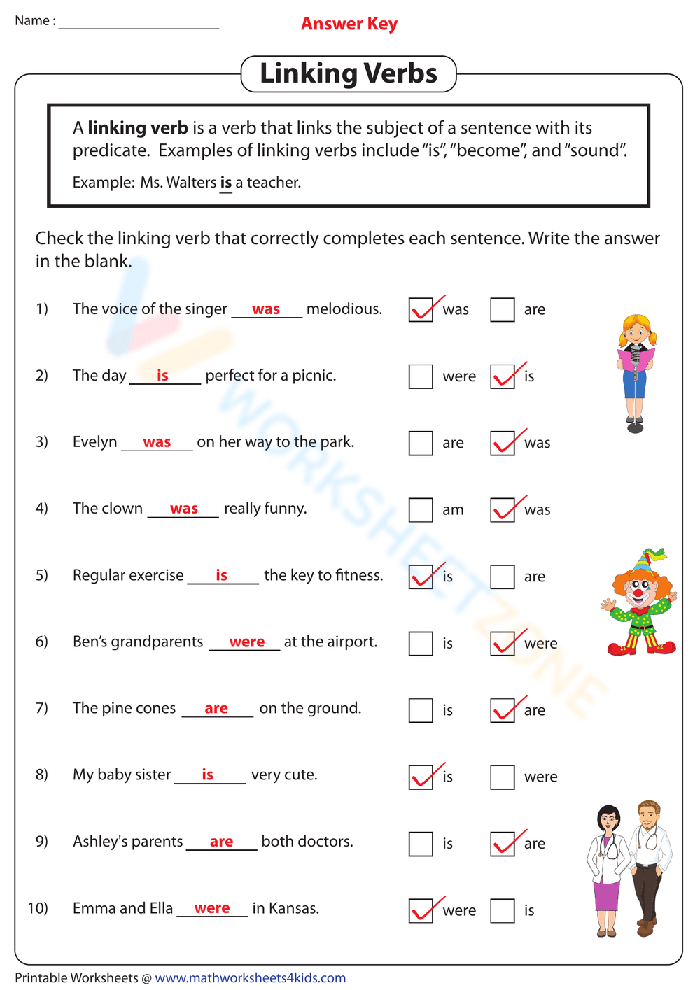 Printable Linking Verbs Worksheets Download