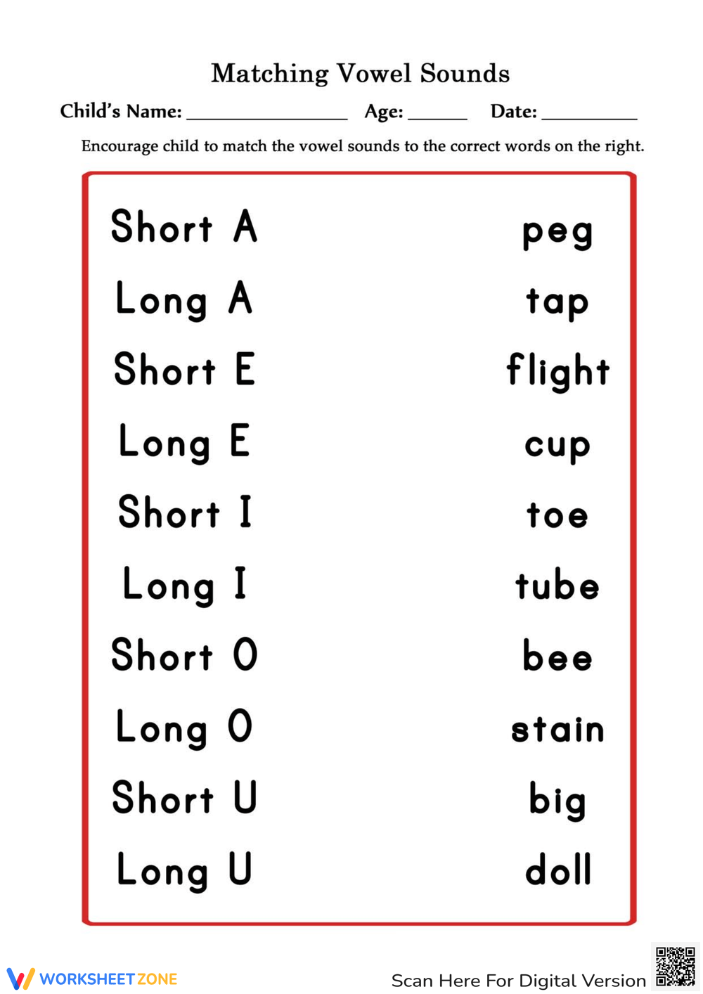 Printable Long And Short Vowels Worksheets Download