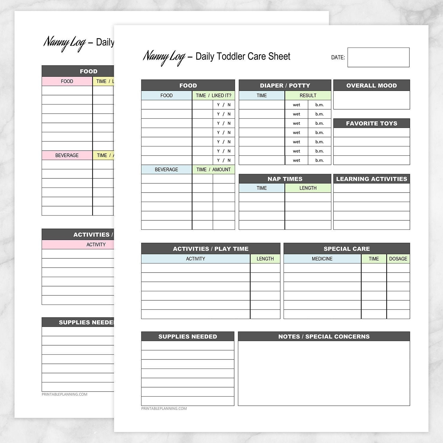 Printable Nanny Log BUNDLE Daily Toddler Care Sheet Babysitter Caregiver Boy Or Girl Child Care Tracking Page PDF Instant Download Etsy