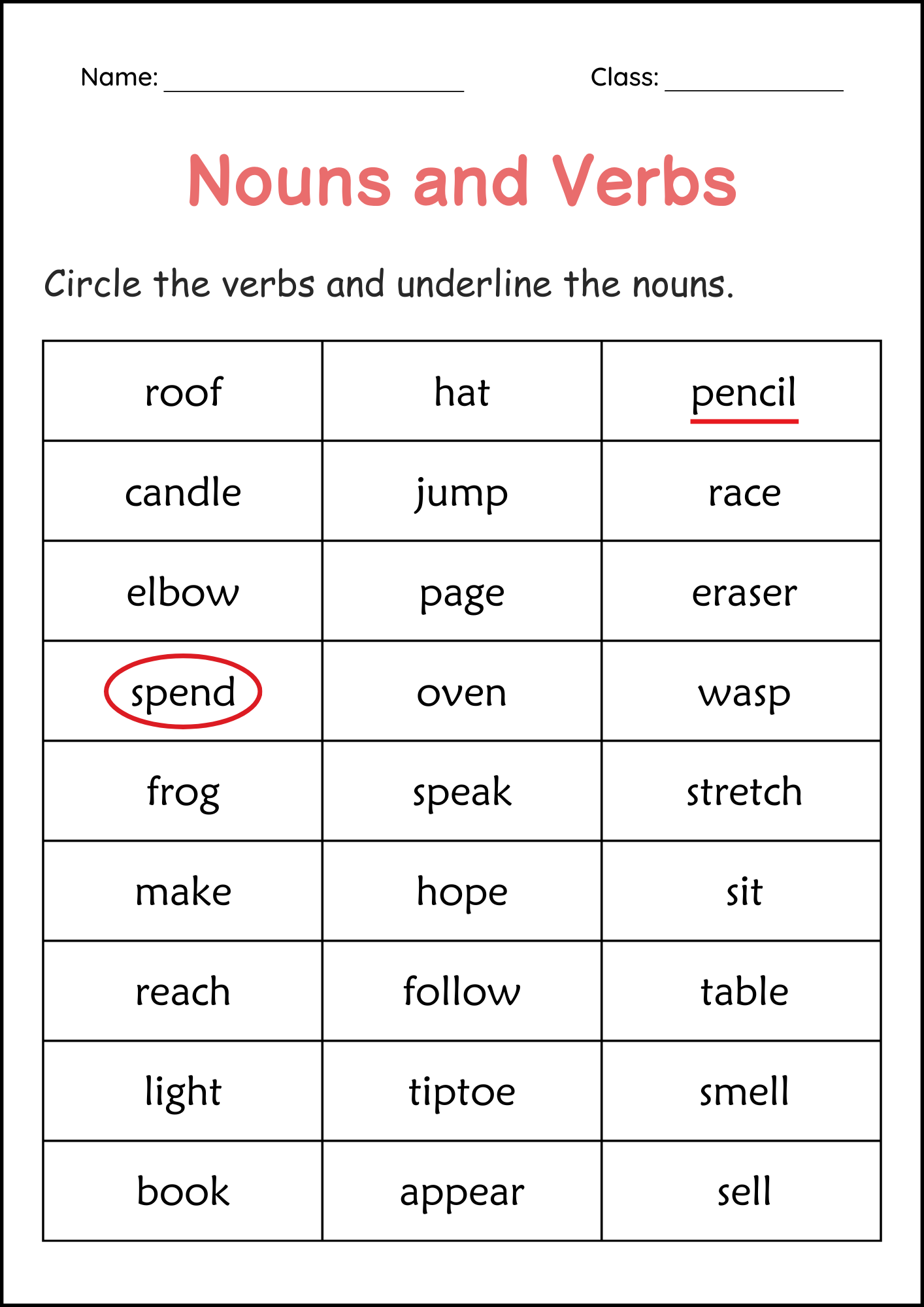 Printable Nouns And Verbs Grammar Worksheets 2nd And 3rd Grade Made By Teachers