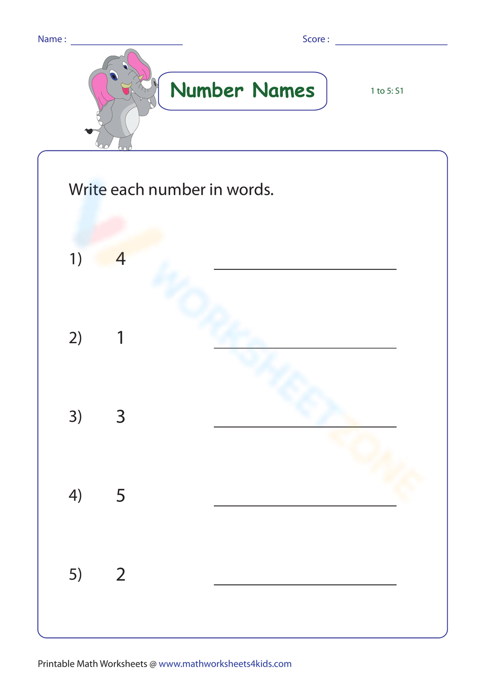 Printable Number Names Fill In The Blanks Worksheets Download